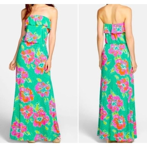 Lilly Pulitzer Floral Maxi Dress - Turquoise and Pink - Picture 2 of 6